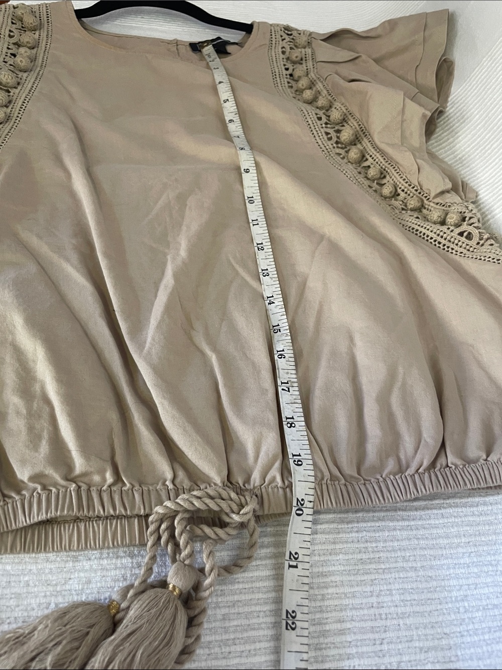INC International Concepts Taupe Crochet-Trim Drawstring Flutter Top - Picture 8 of 8